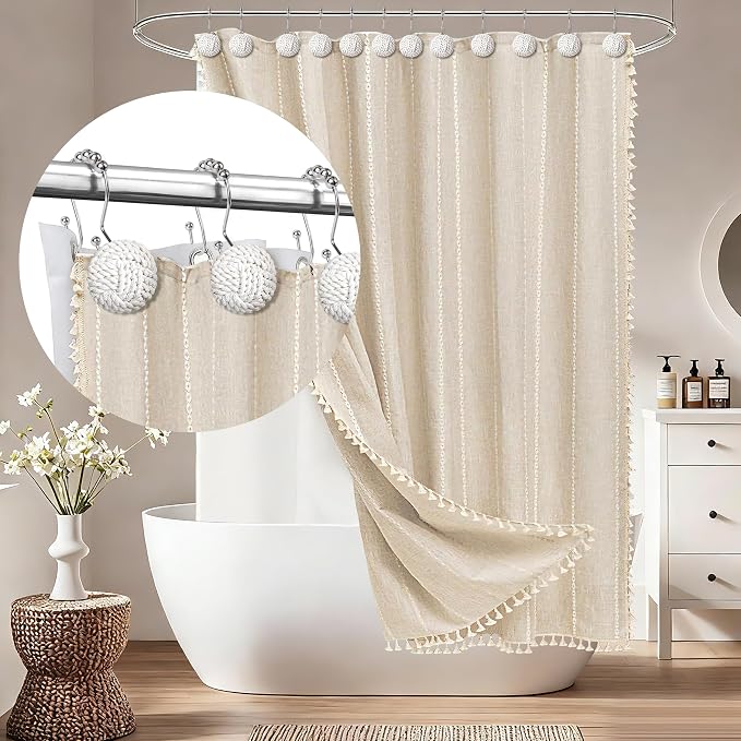 Sunlit Boho Knots Double Shower Curtain Hooks, Home Decorative White Shower - Image 7