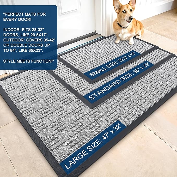 OLANLY Front Door Mat Outside Entrance 71x23, Absorbent, Heavy Duty Sturdy Natural Rubber Doormat Indoor Outdoor, Non-Slip, Stain and Fade Resistant, Low Profile Floor Mat for Entryway, Light Gray