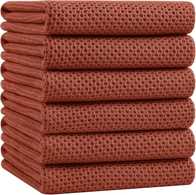 Homaxy 100% Cotton Oversized Waffle Weave Kitchen Towels 6-Pack, Rust | 20 x 28 by Homaxy