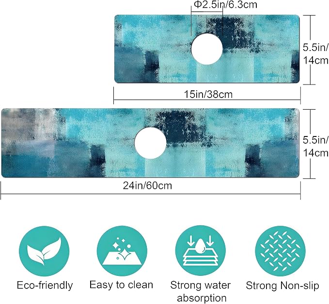 Kitchen Sink Splash Guard Faucet Mat -2 PC Super Absorbent Fast Drying Mat Sink - Image 3