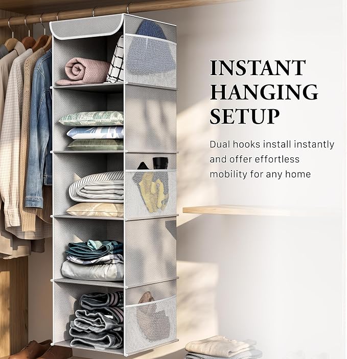 Simple Houseware 5 Shelf Hanging Closet Organizer, Top Support Metal Frame - Image 6