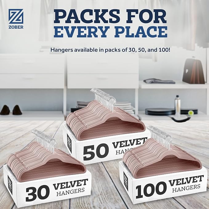 Zober Blush Velvet Hangers 50 Pack, Slim Non Slip Clothes Hangers | Slim velvet - Image 7
