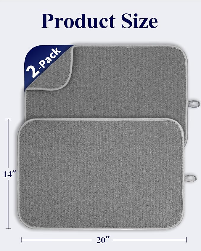 Kitsure 2 Pack Dish Drying Mat for Kitchen Counter, Dark Grey | Microfiber - Image 2