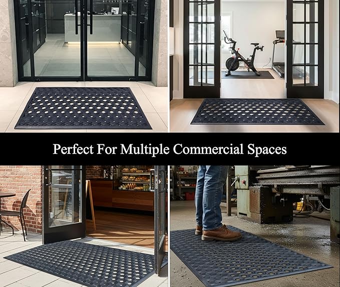 Subhera Heavy-Duty Commercial Rubber Mat, Non-Slip Drainage Mat for Restaurant Kitchens, Bars & Entrances, Anti-Fatigue, All-Weather Floor Safety Mat (1 Pack - 36 x 60 Inches)