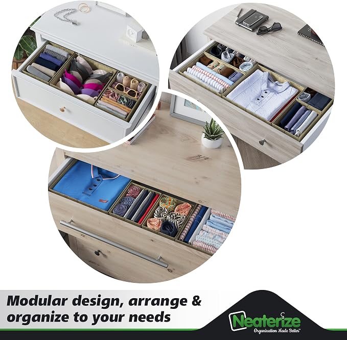 Drawer Organizer Clothes Set of 12 Beige - Image 8