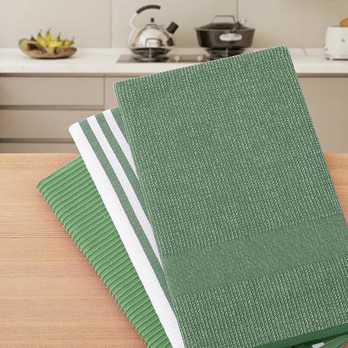 Homaxy Cotton 380 GSM Premium Kitchen Towels, 3 Pack, Grass Green - Image 7