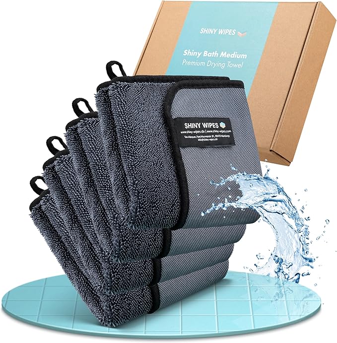 Shiny Wipes Medium Drying Towel, The Original, 12x16in/30x40cm, Ultra Absorbent by ShinyWipesShinyBath%E2%84%A2