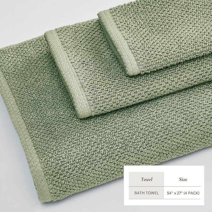Great Bay Home 100% Cotton 4 Pack 54x27 Bath Towel Set - Image 4
