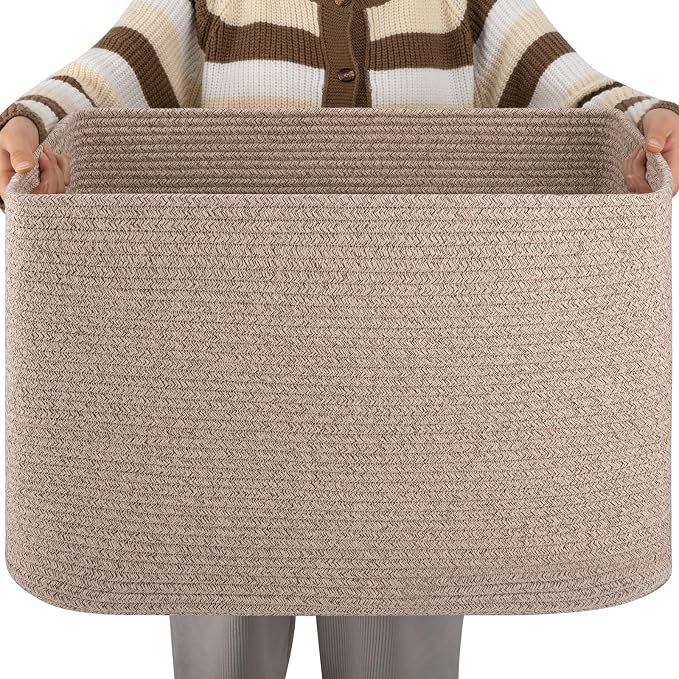 OIAHOMY 96L XXXLarge Blanket Basket Woven Cotton Rope Storage Basket Brown by MasterofSpaceOptimization