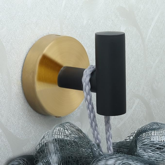 4 Pack Robe Towel Hooks Coat Black Gold Wall Hook Stainless Steel Heavy Duty - Image 3