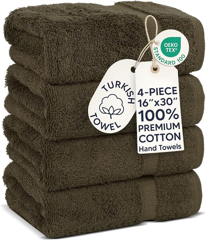 Chakir Turkish Linens 100% Cotton 4-Pack Hand Towels 16x30, Cocoa | Premium by ChakirTurkishLinens