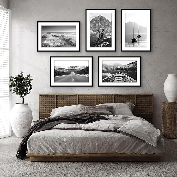 Americanflat 18x26 Poster Frame with Polished Plexiglass - Set of 5 - Use as 14x22 Frame with Mat or Display 18x26 Photo Without Mat - Galleria Collection - Picture Frames for Wall Display - Black