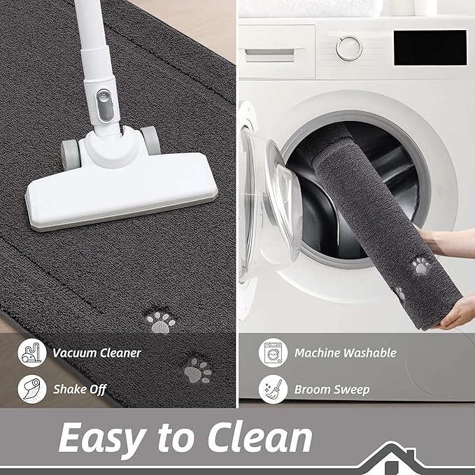 BEQHAUSE Dog Door Mat for Muddy Paws 20"x32" Dirt Trapper Absorbent Doormat Non Slip Entryway Rugs Washable Stain Resistant Welcome Floor Mat Soft Low-Profile for Front Back Door, Dark Grey