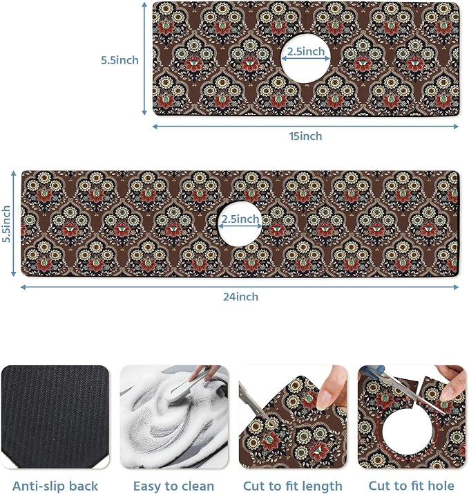 Patterned Sink Faucet Mat Kitchen Splash Guard Super Absorbent Drying Mat - Image 3