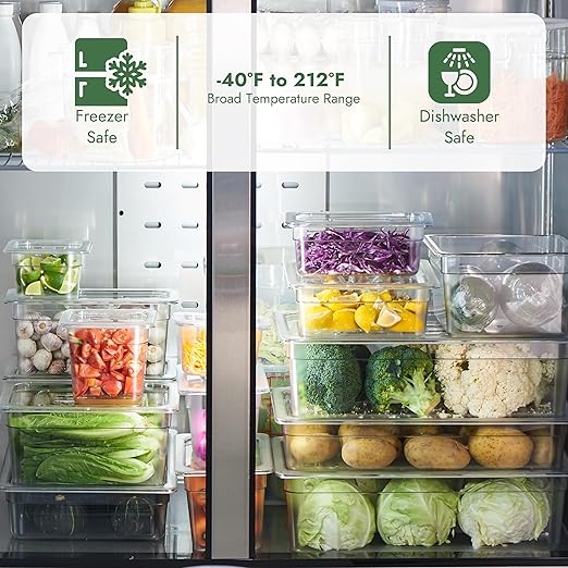 CURTA 4-Pack Full Size 4" Deep NSF Polycarbonate Food Pans with Handled Lids & Drain Trays | Dishwasher & Freezer Safe Clear Container for Prep Tables, Buffet, Salad Bar, Commercial Kitchen