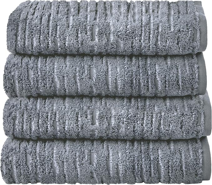 SKL Home CloudSoft 100% Cotton Luxury 4-Piece Bath Towel Set, Smoke Blue | by SKLHomebySaturdayKnightLtd