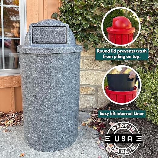 Campus Collection 55 Gallon Round Plastic Heavy Duty Commercial Indoor or Outdoor Trash Can with Push Open Dome Lid and Internal Liner | Great for Schools and Businesses - Brown