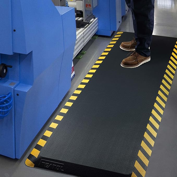 FEATOL Anti Fatigue Mat Industrial, Ergonomic Standing Floor Mat for Work for Stand -Safety Support for Leg & Back Pain(Yellow Border, 20" x 39", 1PC)