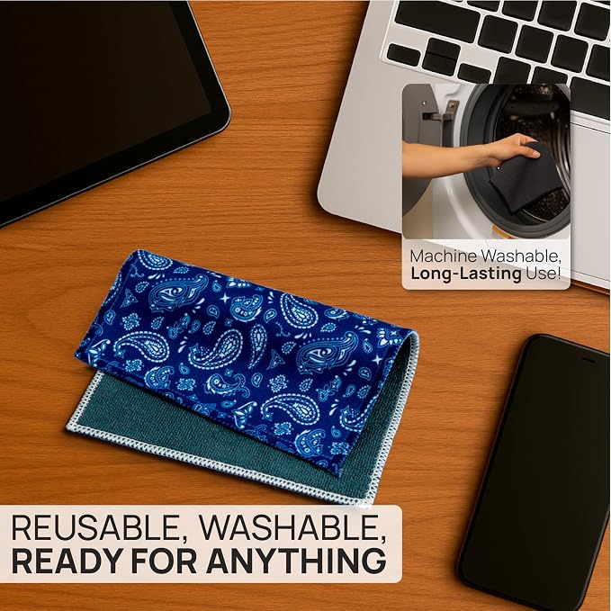 Microfiber Wholesale Quick Cloth Glasses Cleaning Cloths 8x8 Paisley Blue | - Image 4