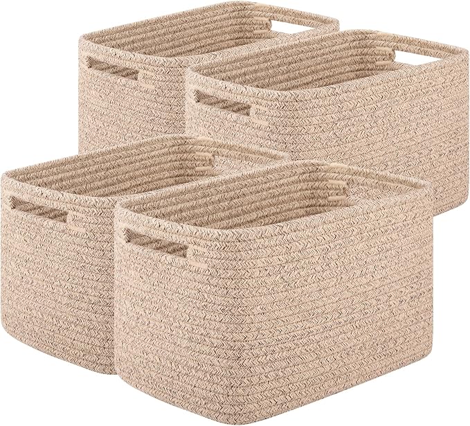 OIAHOMY 4 Pack Storage Baskets for Organizing 20L Cube Storage Bins Brown by MasterofSpaceOptimization