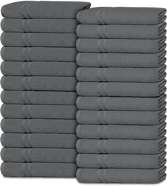 White Classic Wealuxe Dark Gray Washcloths 24 Pack by WhiteClassic