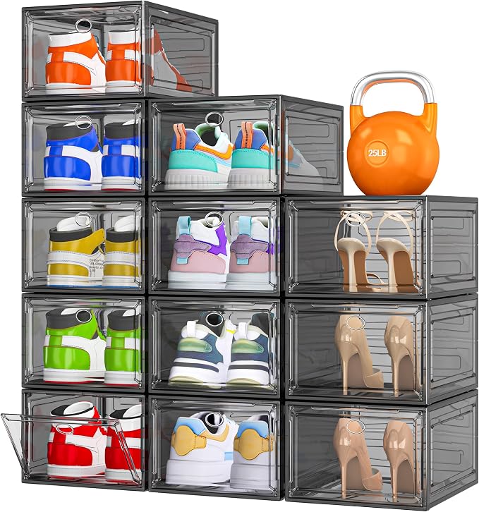 12 Pack Shoe Organizer, Stackable Shoe Storage Boxes by 7+code