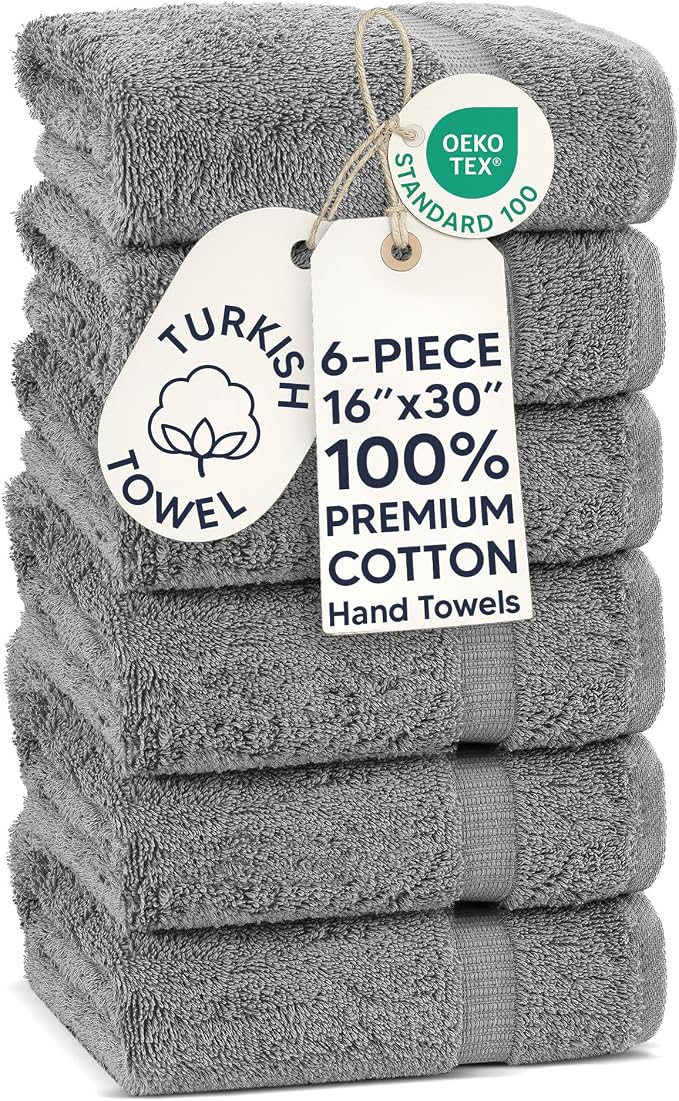 Chakir Turkish Linens 100% Cotton 6-Pack Hand Towels 16x30, Oeko-Tex Certified by ChakirTurkishLinens