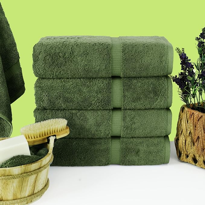 Chakir Turkish Linens 100% Cotton 4-Pack Bath Towels 27x54, Moss | Premium - Image 2