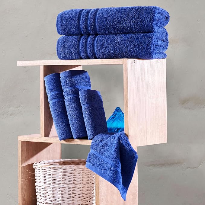Hawmam Linen Royal Blue 6 Piece Bath Towels Set - Image 5