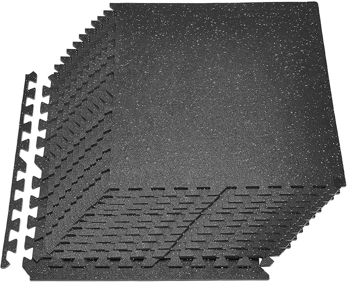 VEVOR 0.4Inch 96sq.ft 24 Tiles Gym Flooring for Home Gym, Rubber Top with High Density EVA Foam, 24 x 24In Gym Floor Exercise Equipment Mats, Interlocking Gym Mats, Puzzle Workout Mats, Black & Gray