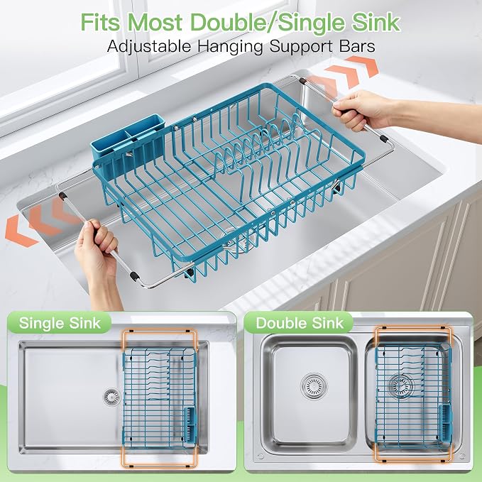 JASIWAY Blue Dish Drying Rack Over the Sink - Image 3