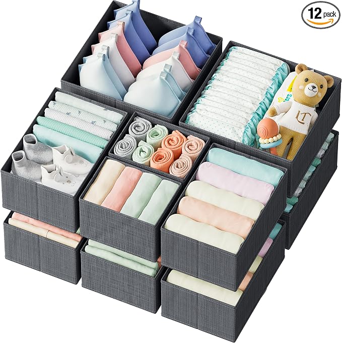 Drawer Organizer Set of 12 Dark Grey by Neaterize