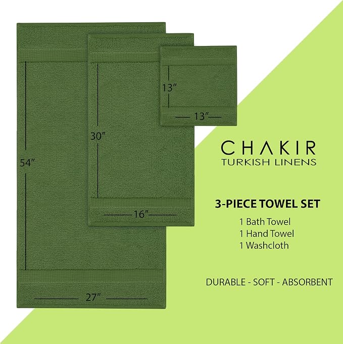 Chakir Turkish Linens 100% Cotton Personalized 3-Piece Set, Moss | Personalized - Image 7