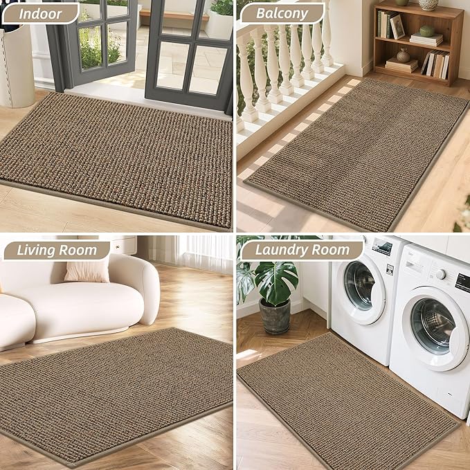 BEQHAUSE Dirt Trapper Door Mat 36" x 60", Non-Slip Washable Doormats Entrance Mat, Dirt Resistant and Absorbent Welcome Mat, Low Profile Floor Mats for Front Back Door and Entryway, Beige