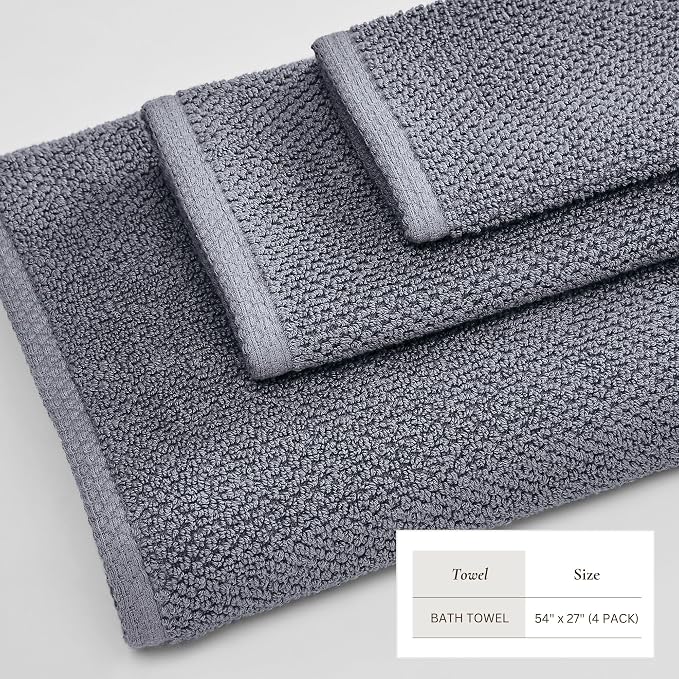 Great Bay Home 100% Cotton 4 Pack 54x27 Bath Towel Set - Image 4