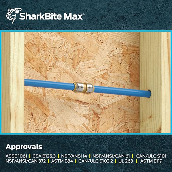 SharkBite Max 3/4 Inch Coupling, Pack of 4, Push to Connect Brass Plumbing Fitting, PEX Pipe, Copper, CPVC, PE-RT, HDPE, UR016A8