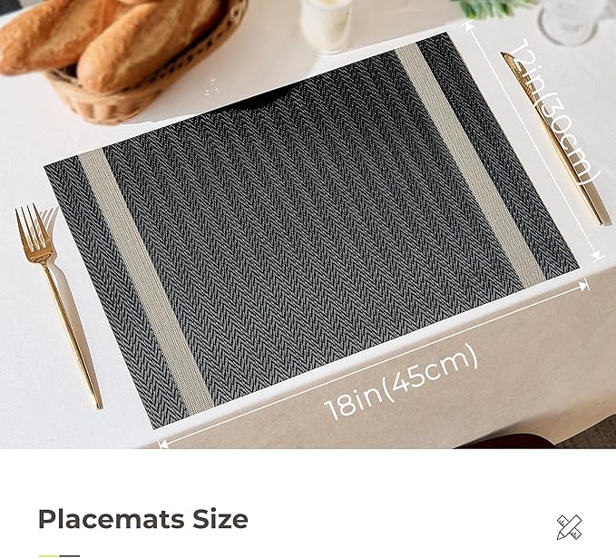 Leetaltree Luxury Black Placemats with Gold Stripes Placemats Set of 4 - Waterproof Washable for Wedding, Anniversary, Daily Use - Sparkling Table Decor - Hand-Cut