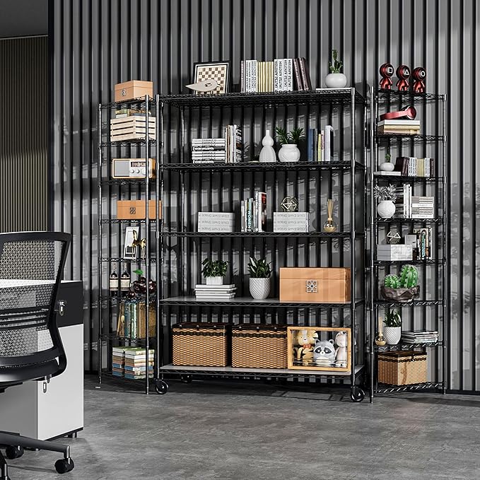 Wire Shelving Unit 5 Tier NSF Metal Shelf,6000lbs Capacity Heavy Duty Adjustable Storage Rack with Wheels & Shelf Liners for Commercial Grade Utility Steel Storage Rack, 82" H x 48" L x 24" D - Black