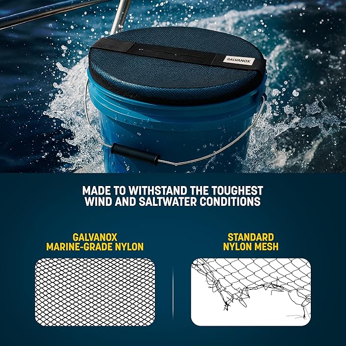 GALVANOX Mesh Lid for 5 Gallon Bucket, Compatible with Loadout Buckets - Boat Trash Can Cover for Fishing and Boating
