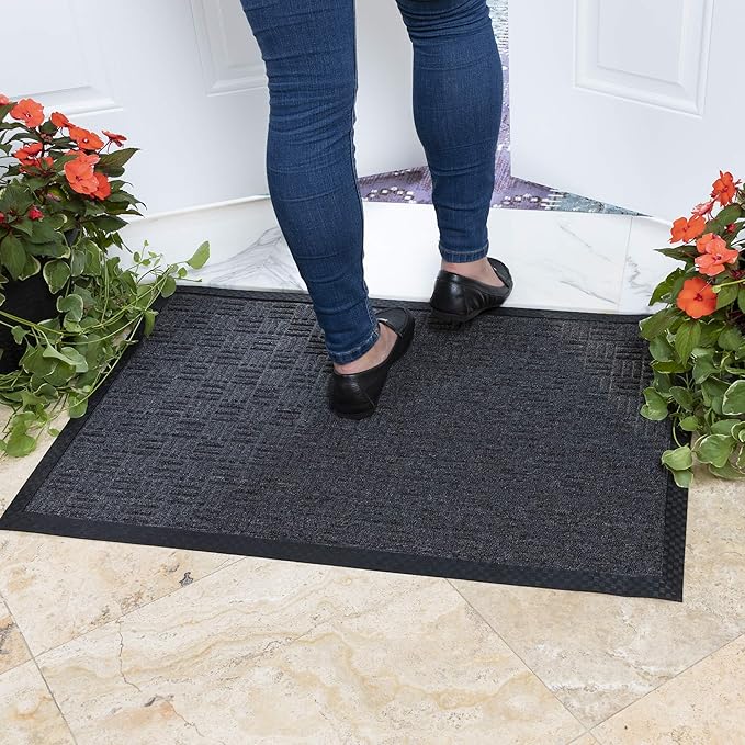 Ottomanson Heavy Duty Rubber Floor Mat – Non-Slip, Waterproof, Easy to Clean – Utility Rug for Entryway, Kitchen, Garage, or Patio – Stain Resistant, Hose Washable – 18" x 30", Charcoal