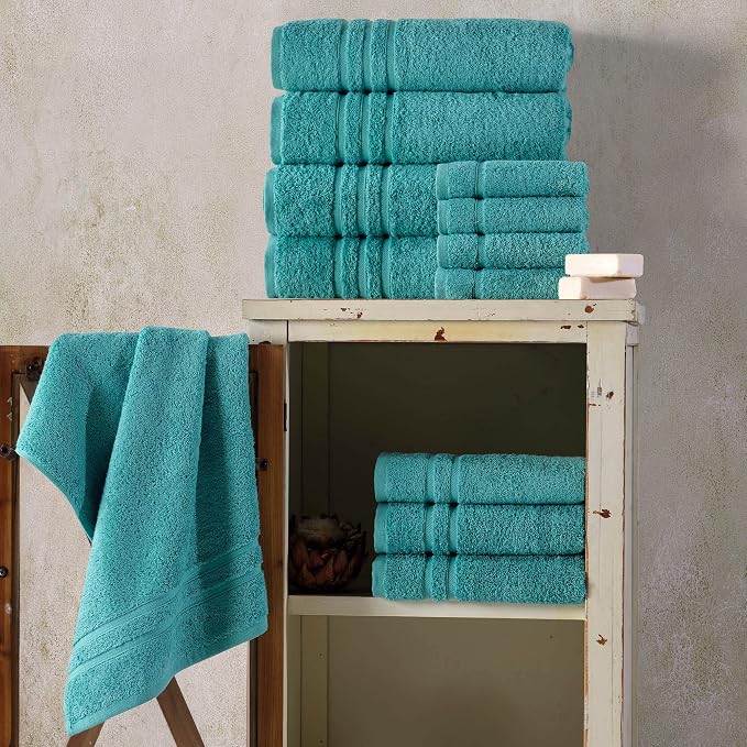 Hawmam Linen Teal Turquoise 6 Piece Bath Towels Set - Image 6