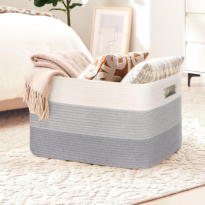 45L Small Woven Laundry Basket Hamper - Image 4