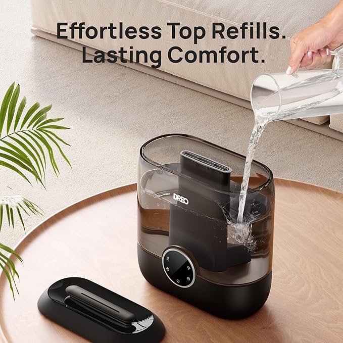 DREO 6L Top Fill Humidifiers for Bedroom, 60H Runtime 28 dB Quiet Supersized Cool Mist Air Humidifiers for Large Room, Baby Nursery, Plant, Indoor, Night Light, Easy to Clean, Precise Humidity Control