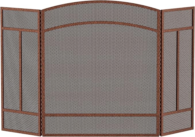 Fire Beauty Fireplace Screen 3 Panel Wrought Iron 48"(L) x 29"(H) Spark Guard Cover(Antique Bronze)