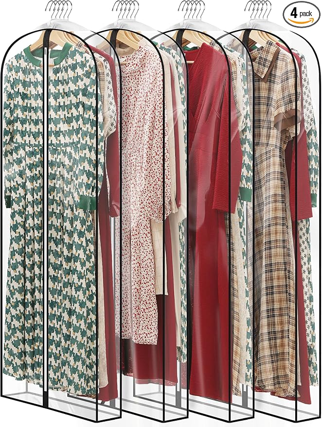 60" All Clear Dress Bags for Gowns Long, Womens Dress Garment Bag by Perber