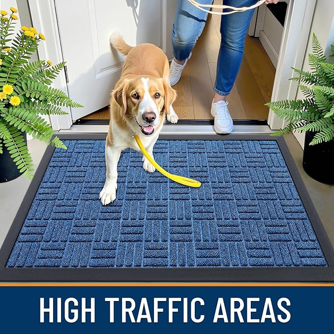 OLANLY Front Door Mat Outside Entrance 47x32, Absorbent, Heavy Duty Sturdy Natural Rubber Doormat Indoor Outdoor, Non-Slip, Stain and Fade Resistant, Low Profile Floor Mat for Entryway, Ocean Blue