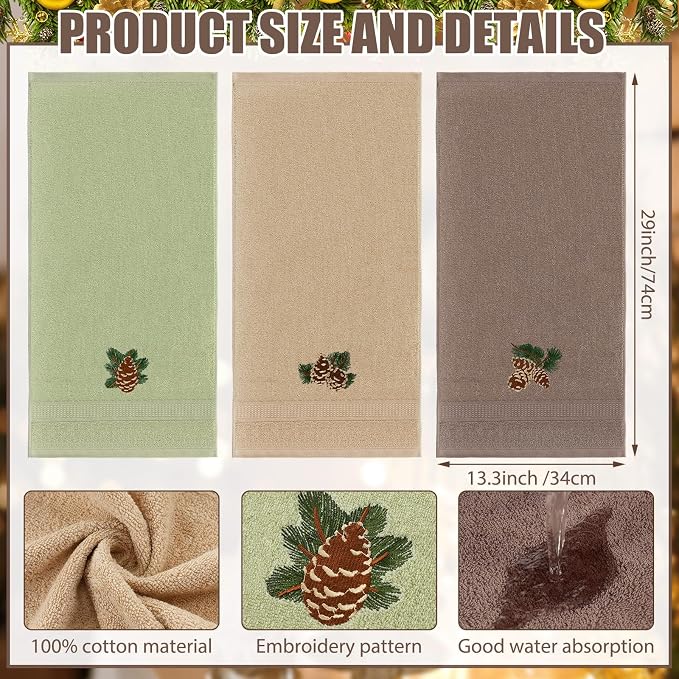 3 Pcs Rustic Pine Cone Hand Towels - Image 2