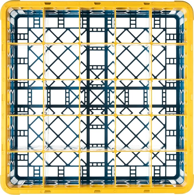 CFS RG25-1C411 OptiClean 25 Compartment Glass Rack with 1 Extender, 5.56", Polypropylene, Yellow/CFS Blue