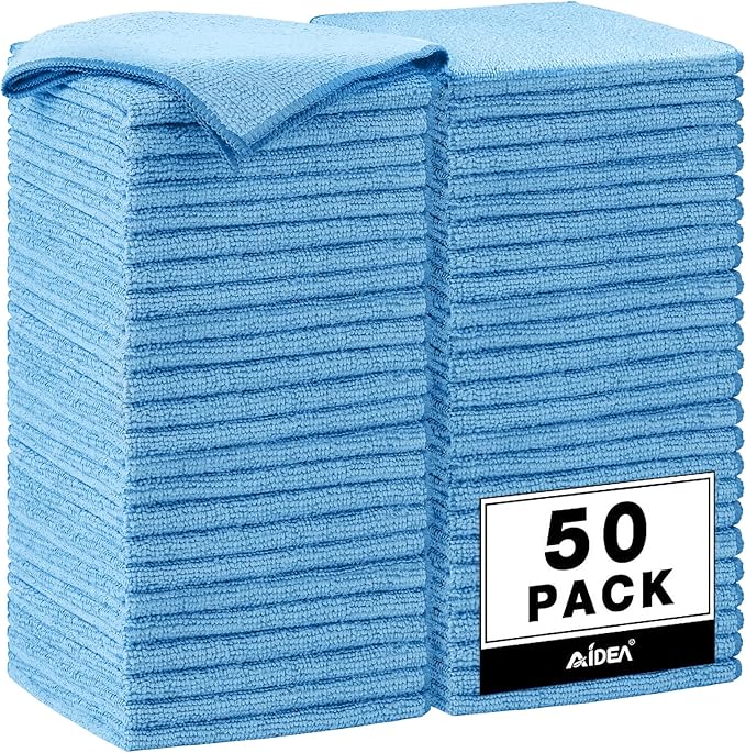 AIDEA Microfiber Cleaning Cloth Blue-50PK, Microfiber Towels by AIDEAHOME
