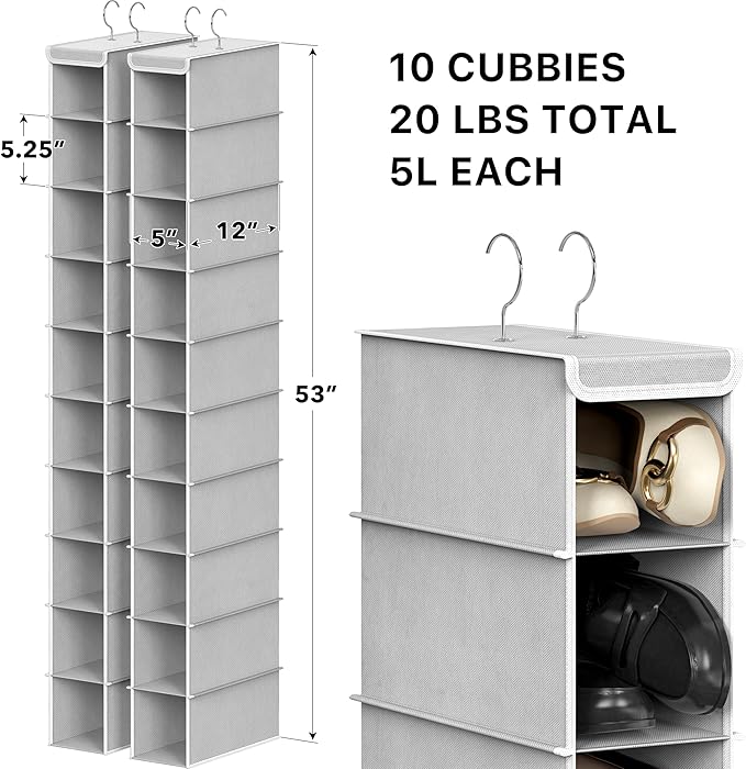 Simple Houseware 2 Pack 10 Shelves Hanging Shoe Organizer, Holds Up to 20 lbs - Image 2